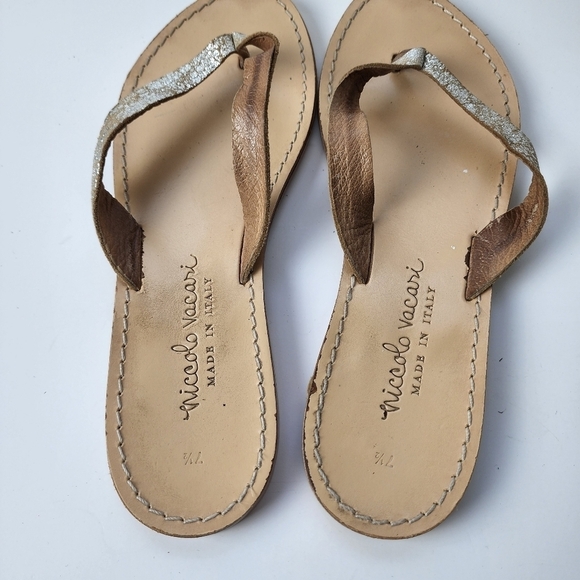 ⭐️40% Off⭐️ Niccolo Vacari Silver Leather Flip Flops - Picture 3 of 6